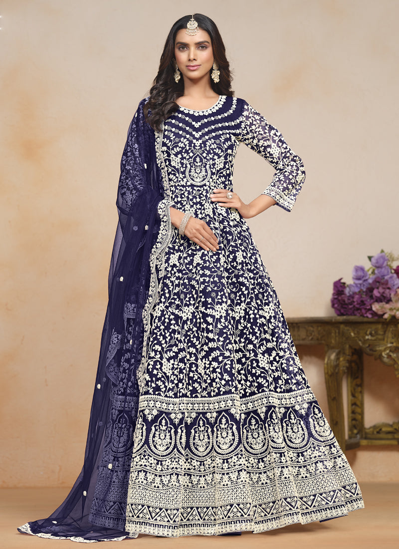 Vegaa Fashion Blue Net Embroidered Designer Anarkali Suit