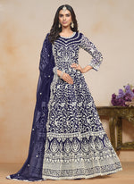 Thumbnail for Vegaa Fashion Blue Net Embroidered Designer Anarkali Suit