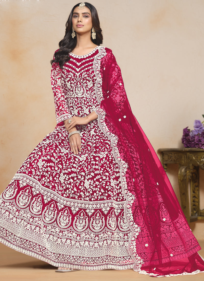 Vegaa Fashion Pink Net Embroidered Designer Anarkali Suit