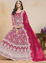 Thumbnail for Vegaa Fashion Pink Net Embroidered Designer Anarkali Suit