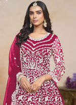 Thumbnail for Vegaa Fashion Pink Net Embroidered Designer Anarkali Suit