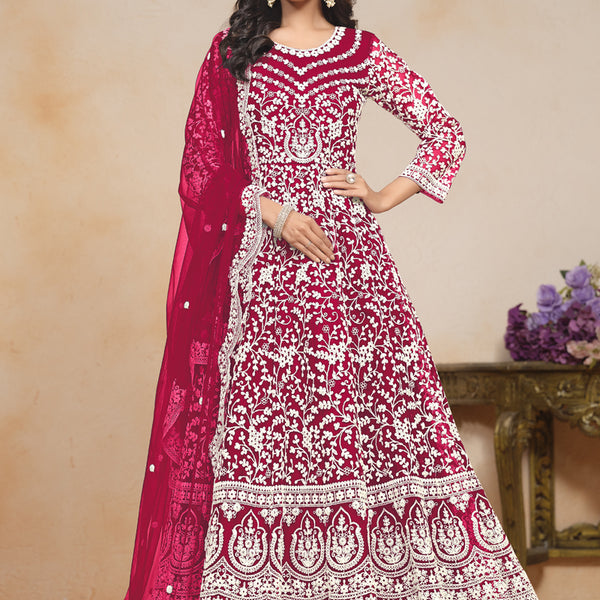 Vegaa Fashion Pink Net Embroidered Designer Anarkali Suit - Distacart