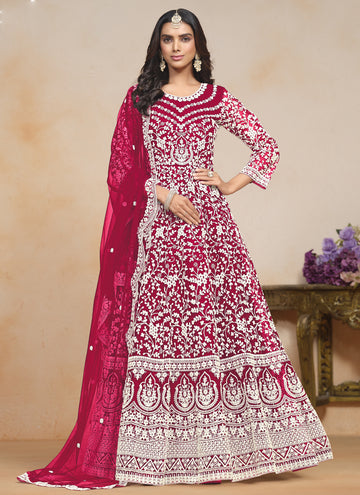 Vegaa Fashion Pink Net Embroidered Designer Anarkali Suit - Distacart