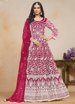 Thumbnail for Vegaa Fashion Pink Net Embroidered Designer Anarkali Suit