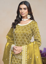 Thumbnail for Vegaa Fashion Yellow Silk Embroidered Designer Palazzo Suit