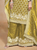 Thumbnail for Vegaa Fashion Yellow Silk Embroidered Designer Palazzo Suit