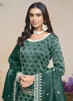 Thumbnail for Vegaa Fashion Teal Green Silk Embroidered Designer Palazzo Suit