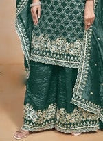 Thumbnail for Vegaa Fashion Teal Green Silk Embroidered Designer Palazzo Suit