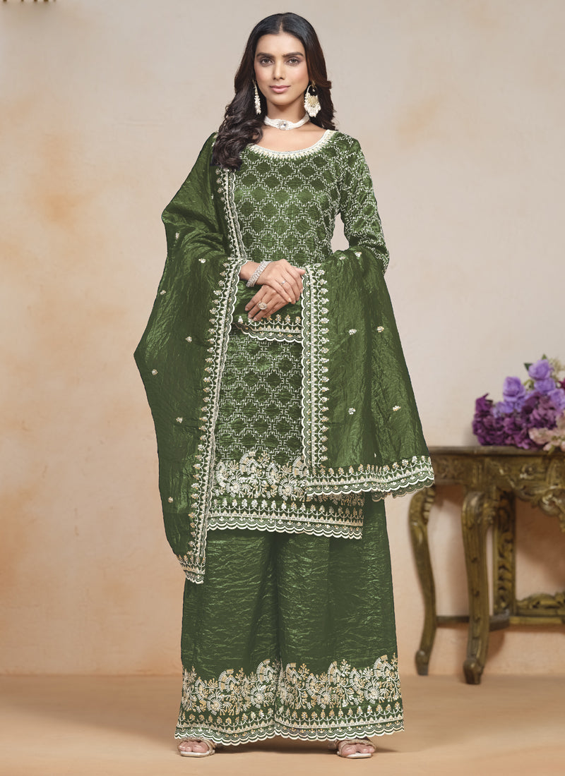 Vegaa Fashion Mahendi Silk Embroidered Designer Palazzo Suit