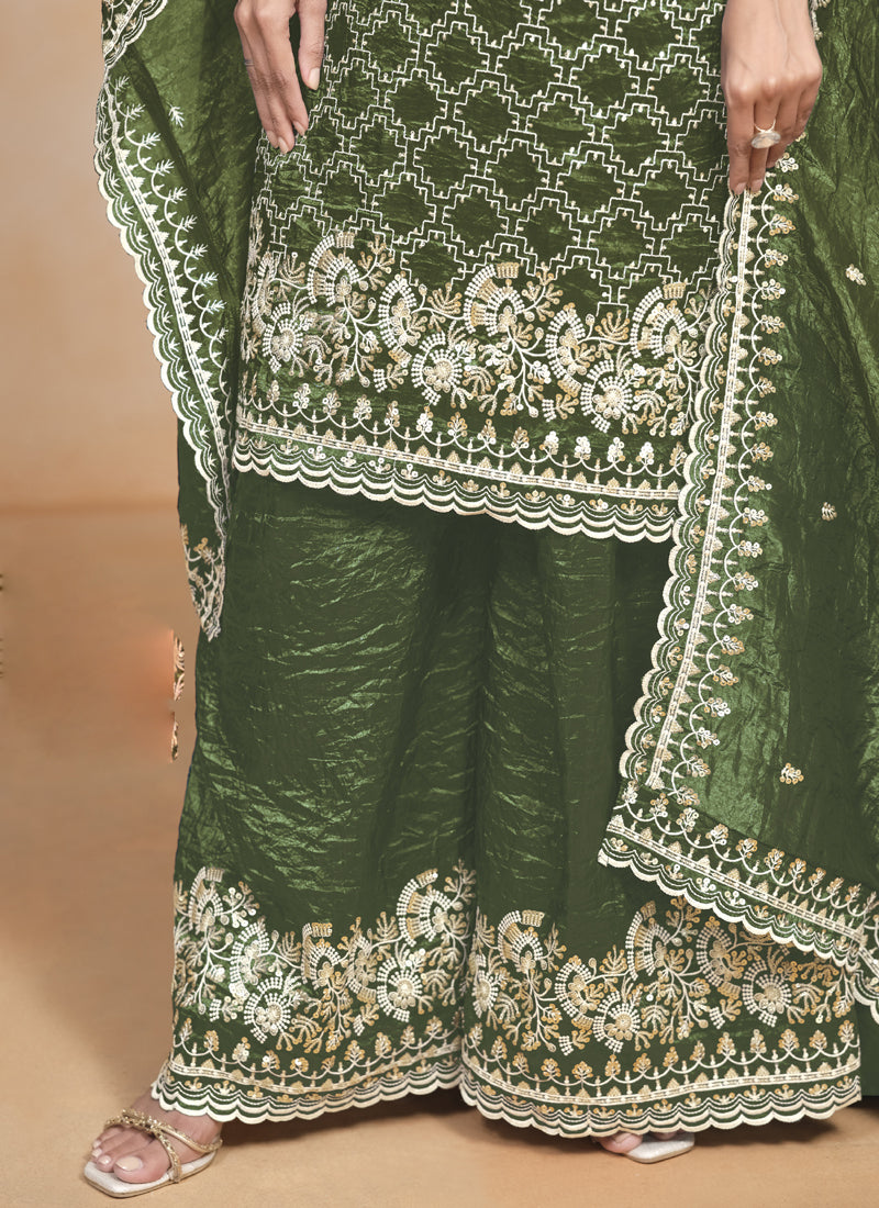 Vegaa Fashion Mahendi Silk Embroidered Designer Palazzo Suit
