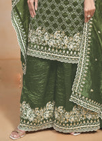Thumbnail for Vegaa Fashion Mahendi Silk Embroidered Designer Palazzo Suit