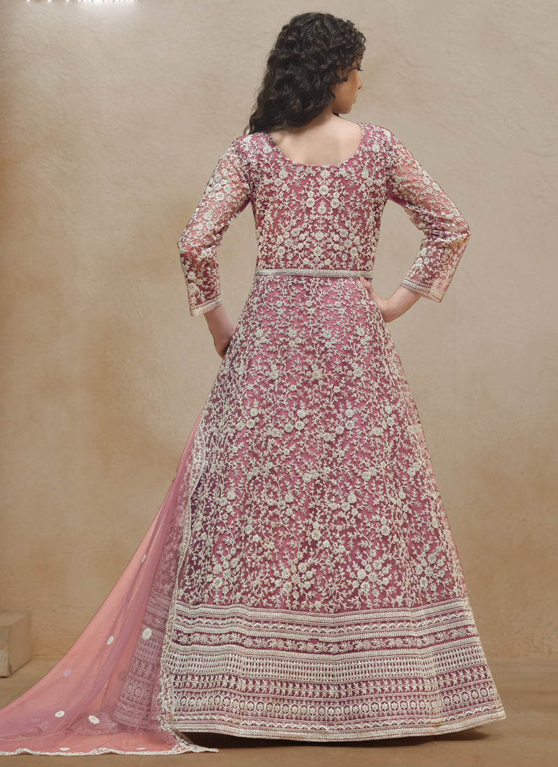 Vegaa Fashion Onion Pink Net Embroidered Anarkali Suit