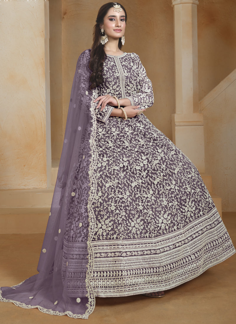 Vegaa Fashion Light Purple Net Embroidered Anarkali Suit