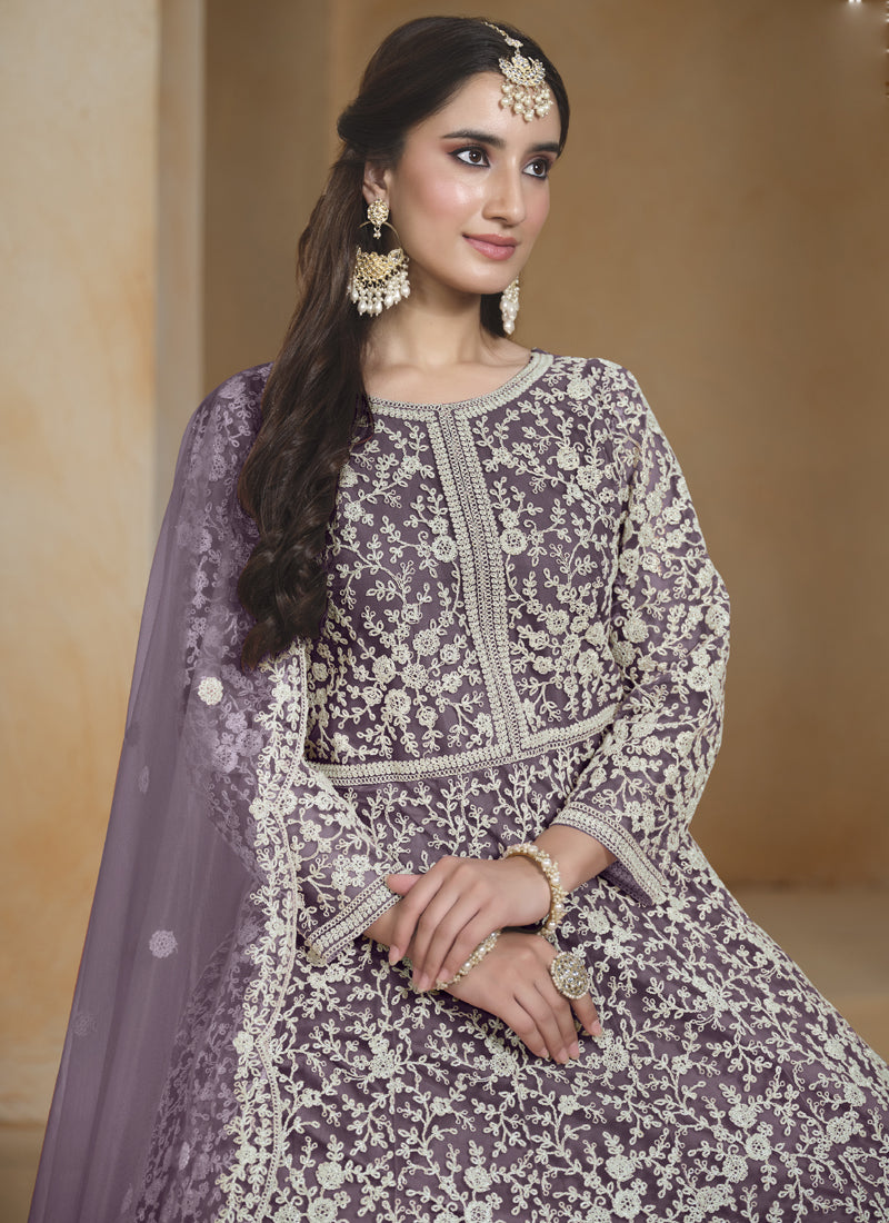 Vegaa Fashion Light Purple Net Embroidered Anarkali Suit