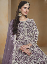 Thumbnail for Vegaa Fashion Light Purple Net Embroidered Anarkali Suit