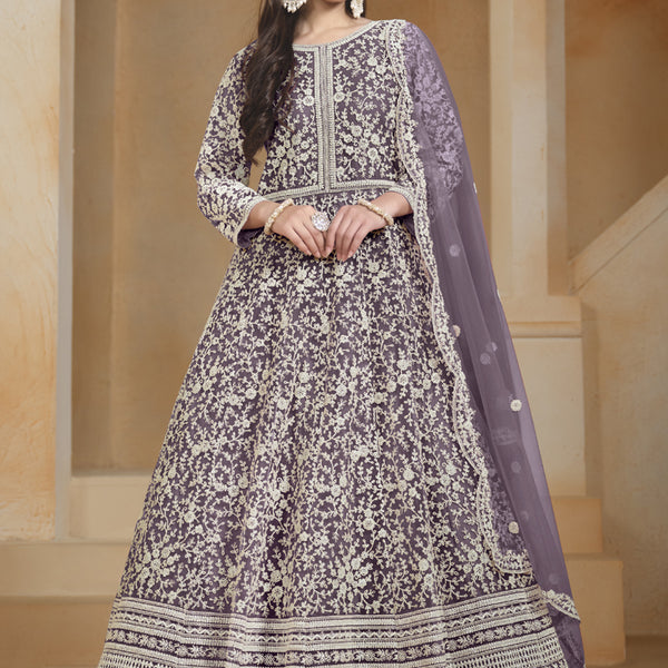 Vegaa Fashion Light Purple Net Embroidered Anarkali Suit - Distacart