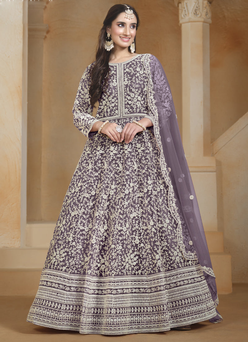 Vegaa Fashion Light Purple Net Embroidered Anarkali Suit - Distacart