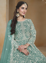 Thumbnail for Vegaa Fashion Sea Green Net Embroidered Anarkali Suit