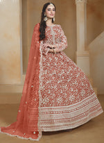 Thumbnail for Vegaa Fashion Orange Net Embroidered Anarkali Suit