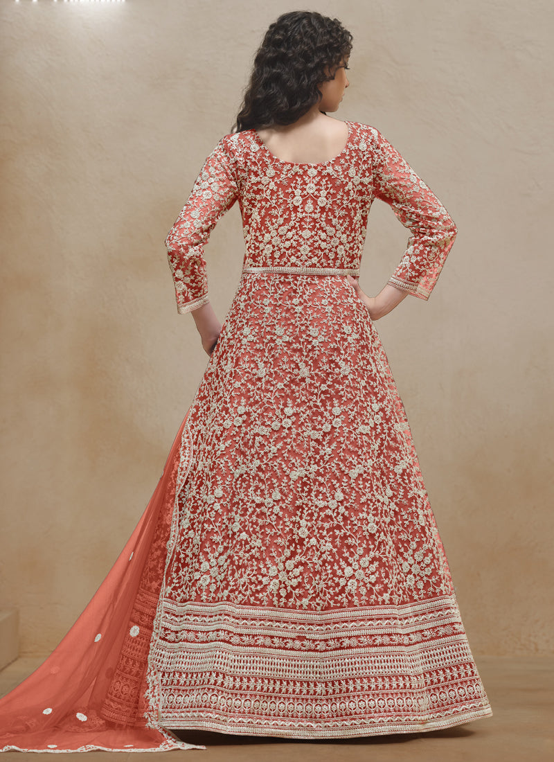 Vegaa Fashion Orange Net Embroidered Anarkali Suit