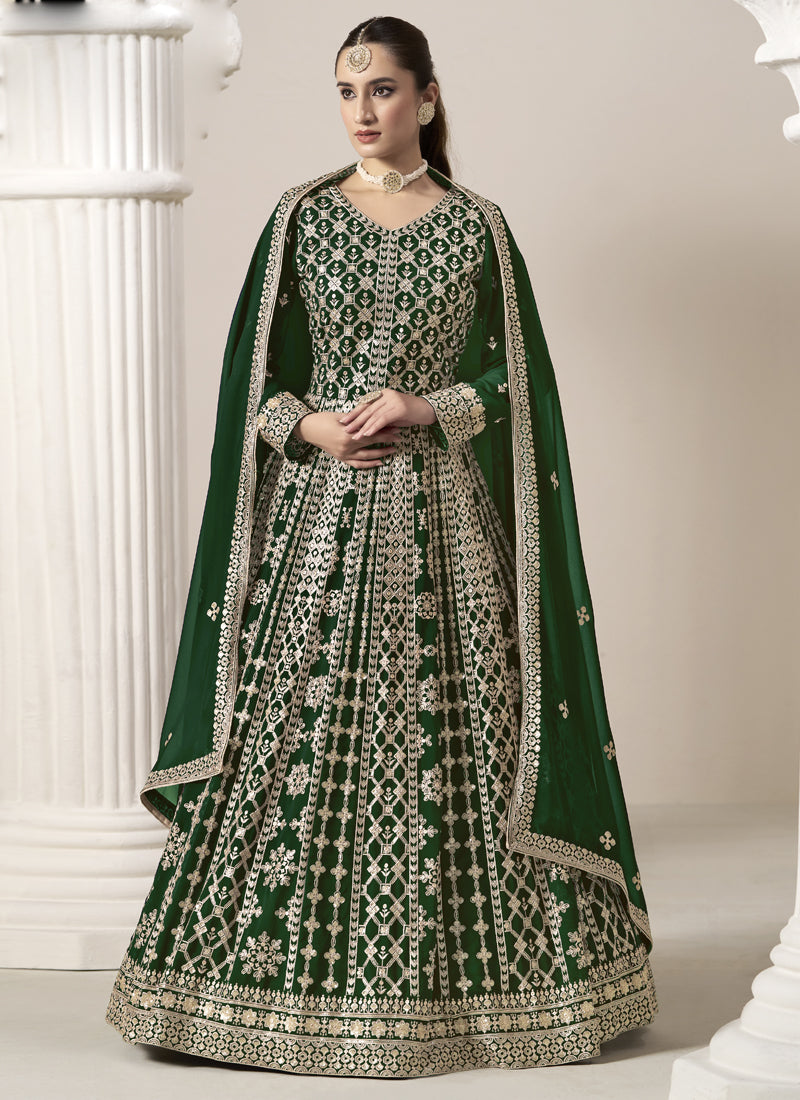 Vegaa Fashion Green Faux Georgette Embroidered Anarkali Suit - Distacart