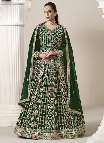Vegaa Fashion Green Faux Georgette Embroidered Anarkali Suit - Distacart