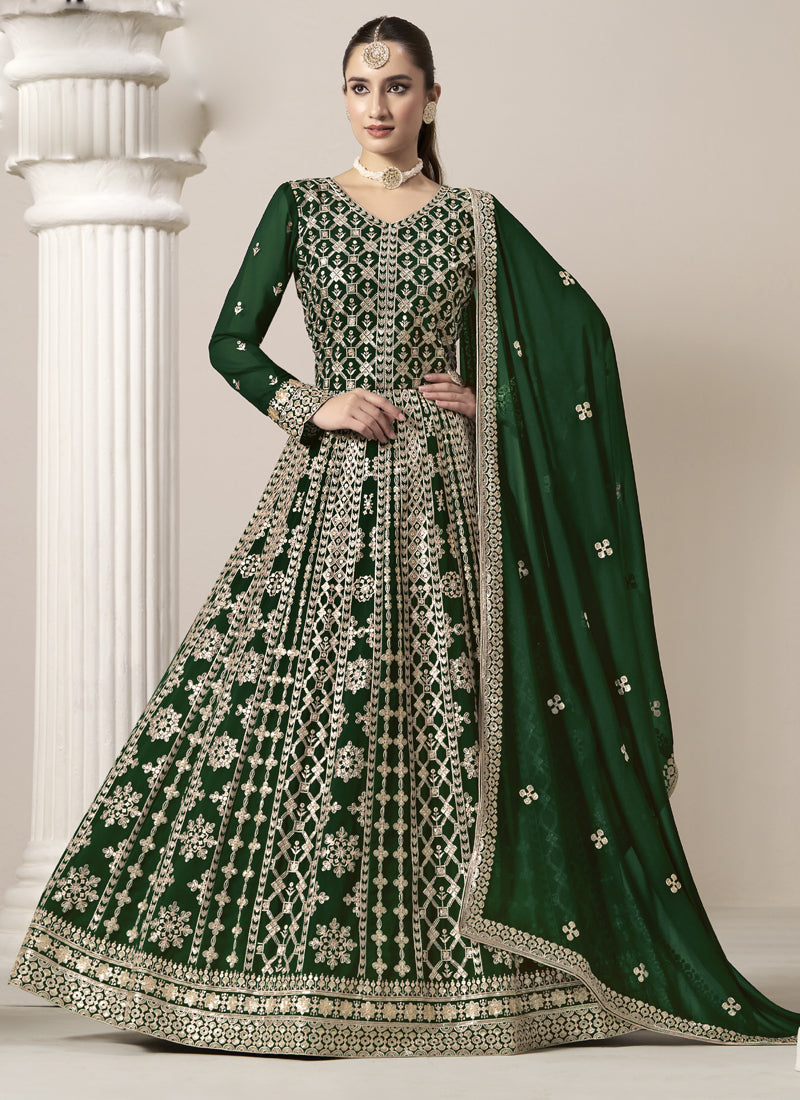 Vegaa Fashion Green Faux Georgette Embroidered Anarkali Suit - Distacart