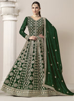 Thumbnail for Vegaa Fashion Green Faux Georgette Embroidered Anarkali Suit