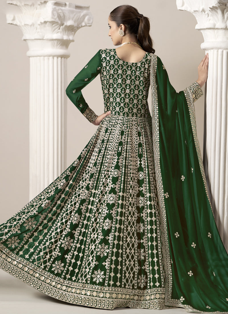 Vegaa Fashion Green Faux Georgette Embroidered Anarkali Suit