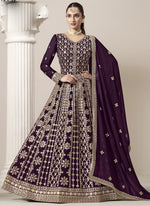 Thumbnail for Vegaa Fashion Wine Faux Georgette Embroidered Anarkali Suit