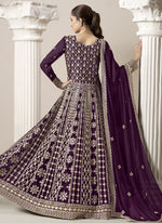 Thumbnail for Vegaa Fashion Wine Faux Georgette Embroidered Anarkali Suit
