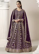 Thumbnail for Vegaa Fashion Wine Faux Georgette Embroidered Anarkali Suit