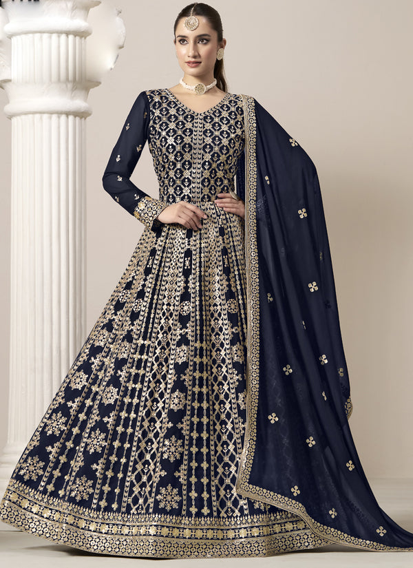 Vegaa Fashion Navy Blue Faux Georgette Embroidered Anarkali Suit