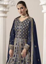 Thumbnail for Vegaa Fashion Navy Blue Faux Georgette Embroidered Anarkali Suit