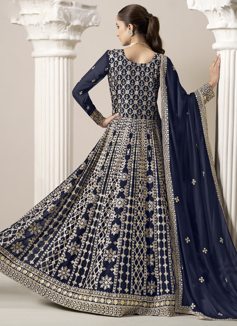 Vegaa Fashion Navy Blue Faux Georgette Embroidered Anarkali Suit