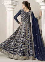 Thumbnail for Vegaa Fashion Navy Blue Faux Georgette Embroidered Anarkali Suit
