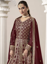 Thumbnail for Vegaa Fashion Maroon Faux Georgette Embroidered Anarkali Suit