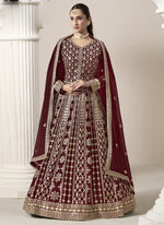 Thumbnail for Vegaa Fashion Maroon Faux Georgette Embroidered Anarkali Suit
