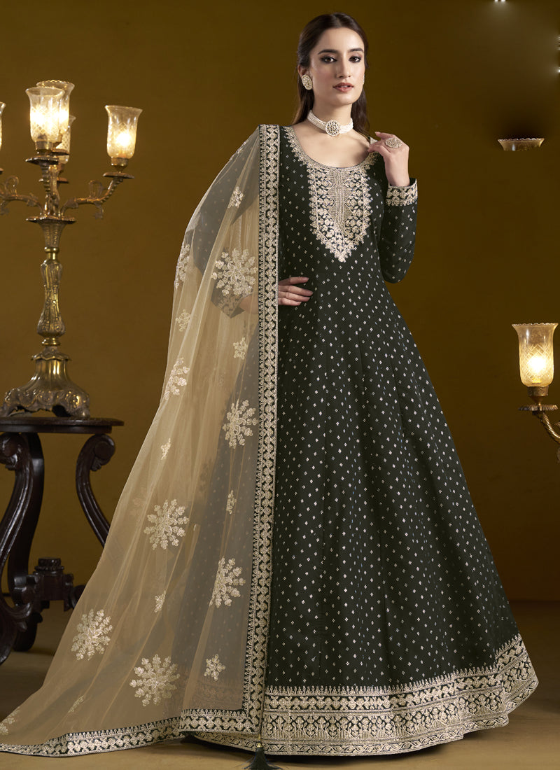 Vegaa Fashion Black Chanderi Butti Embroidered Anarkali Suit