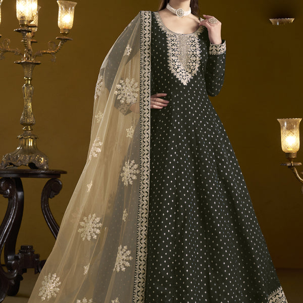 Vegaa Fashion Black Chanderi Butti Embroidered Anarkali Suit - Distacart