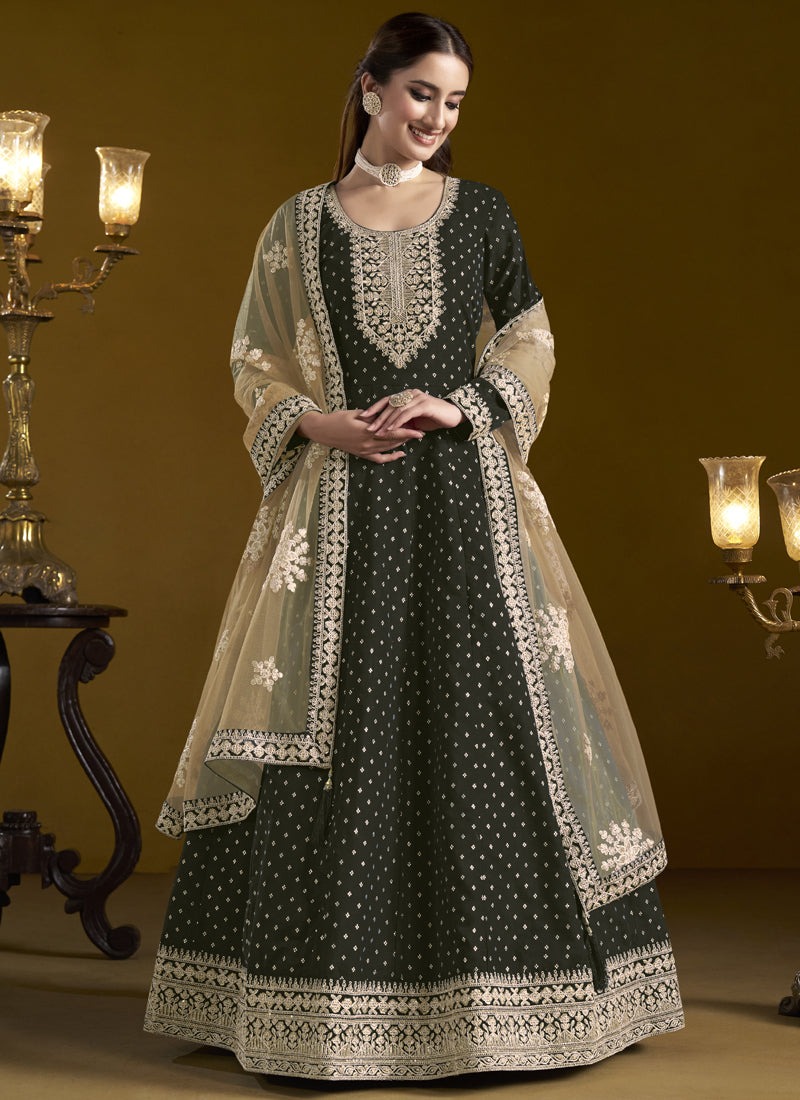 Vegaa Fashion Black Chanderi Butti Embroidered Anarkali Suit
