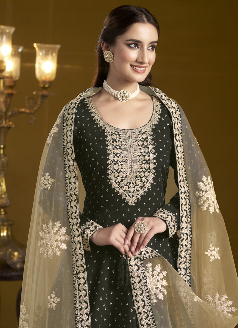 Vegaa Fashion Black Chanderi Butti Embroidered Anarkali Suit