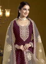 Thumbnail for Vegaa Fashion Wine Chanderi Butti Embroidered Anarkali Suit