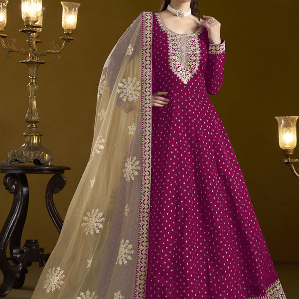 Vegaa Fashion Rani Pink Chanderi Butti Embroidered Anarkali Suit - Distacart