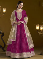 Thumbnail for Vegaa Fashion Rani Pink Chanderi Butti Embroidered Anarkali Suit