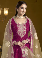 Thumbnail for Vegaa Fashion Rani Pink Chanderi Butti Embroidered Anarkali Suit