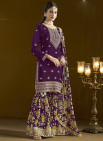 Thumbnail for Vegaa Fashion Wine Chinon Silk Embroidered Palazzo Suit