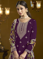Thumbnail for Vegaa Fashion Wine Chinon Silk Embroidered Palazzo Suit