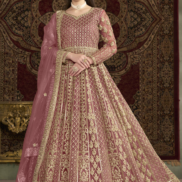 Vegaa Fashion Light Pink Net Embroidered Anarkali Suit