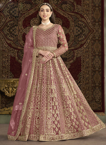 Vegaa Fashion Light Pink Net Embroidered Anarkali Suit - Distacart